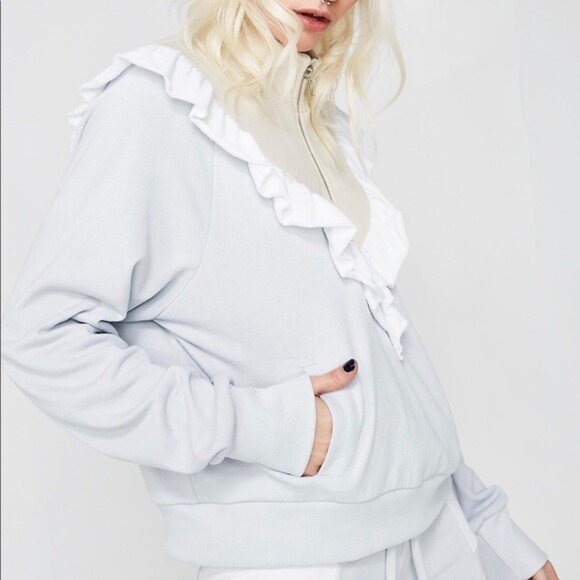 Wildfox Prima Pullover Ruffle Boho Colorblock Half Zip Sweatshirt, SIZE M - Picture 3 of 9